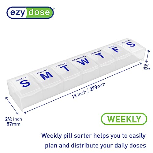 Image of EZY DOSE Weekly (7-Day) Pill Case, Medicine Planner, Vitamin Organizer Box, 3X-Large Compartments to Secure Prescription Medication and Prevent Accidental Spilling, Clear Lids, BPA Free