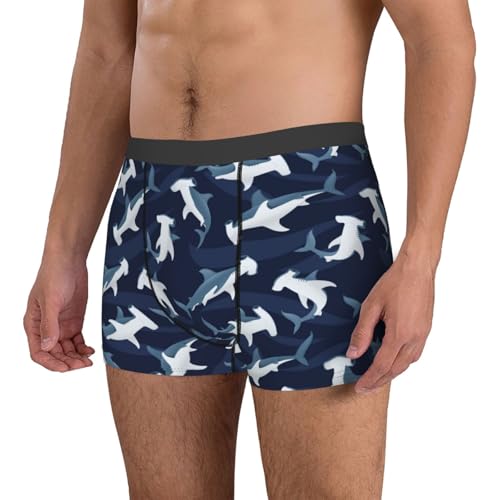 Cartoon Cute Hammerhead Shark Mens Underwear Boxer Briefs, Comfort Breathable Boxers For Men Regular