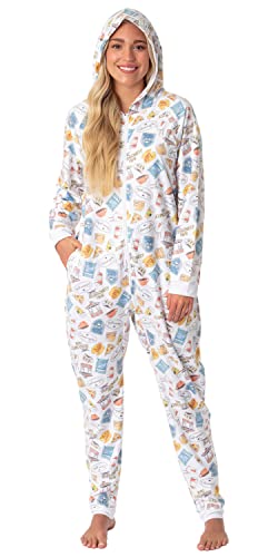 INTIMO Gilmore Girls Womens' Icons Toss Print Luke's Diner Stars Hollow Footless Sleep Union Suit (Small/Medium) White