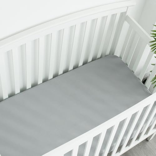 Image of 4-Pack Fitted Mini Crib Sheets for Boys and Girls | Breathable, Soft Microfiber Baby Sheets in Grey Leaf