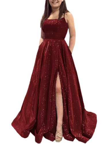 Prom Dresses Long Plus Size A Line Custom Made Formal Evening Ball Gowns Side Slit Glitter Party Dress 2026 Burgundy
