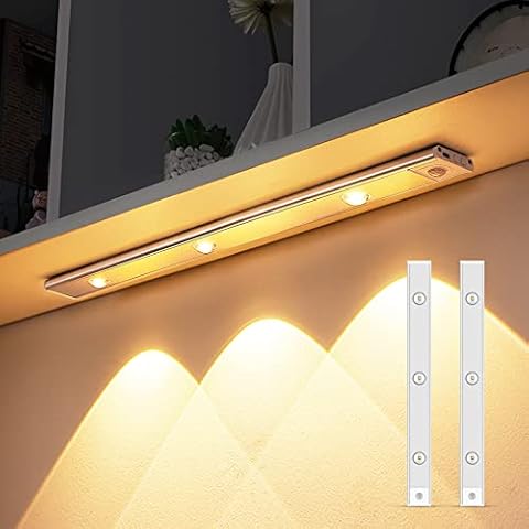 XPESUVC Under Cabinet Lights LED Motion Sensor Light Indoor, USB Rechargeable Closet Light, 3 Light Modes Stepless Dimming Hill Light, 6500K Night Light for Closet Cabinet Kitchen (15.74in/2 Packs) Cover