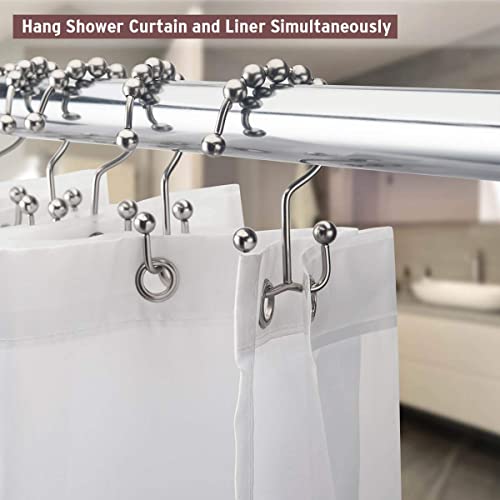 Image of Shower Curtain Hooks Rust Resistant Shower Curtain Rings Metal Glide Rollers Shower Hooks for Bathroom Shower Curtain Rods Curtains, Set of 12