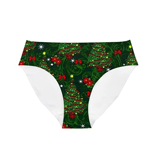 Dellukee Sexy Women Hipster Panty Green Christmas Trees Print Funny Breathable Underwear Briefs