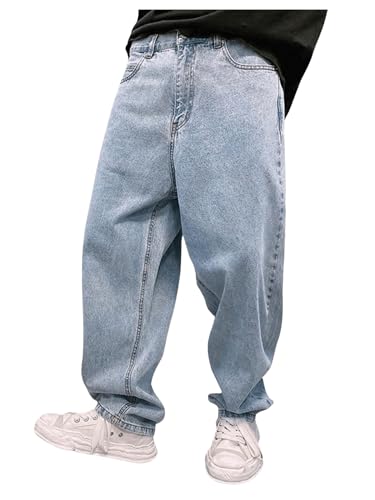 OYOANGLE Men's Tapered Jeans Casual Washed Denim Pants with Pockets Zipper Fly Trousers