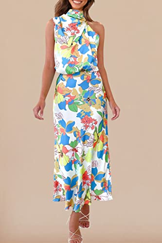 Image of PRETTYGARDEN Women's 2026 Summer Satin Dress Elegant Sleeveless Mock Neck Cocktail Party Maxi Dresses