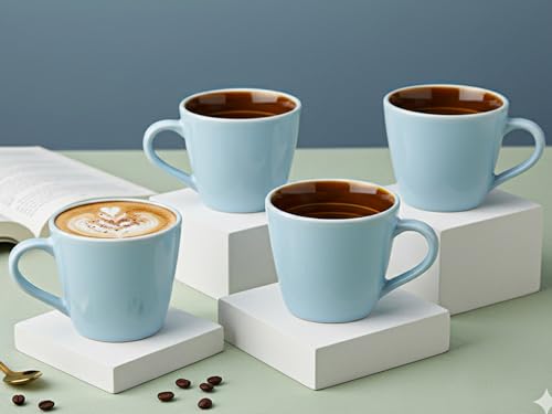 Image of Bodhi House Handcrafted Ceramic Tea Cup Set of 4 Pieces (175 Ml), Stoneware Coffee Mug, Microwave Safe Small Tea Cup, Glossy Finish, Ideal for Daily use, Casual Gatherings and Gifting, Arctic Blue