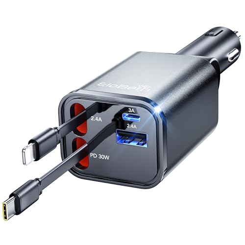 Retractable Car Charger,69W Car Phone Charger USB C Fast Charge,Cigarette Lighter USB Charger Car Accessories for Women,Road Trip Essentials Gift for Men,RV Power Adapter for iPhone 17/16/15/14,Galaxy