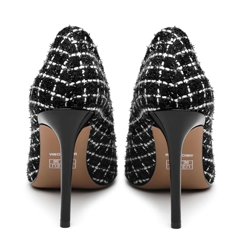 Women's Pumps Closed Pointed Toe High Heels 3.5 Inch Stiletto Heels Slip On Patent Pumps Wedding Office Dressy Shoes4