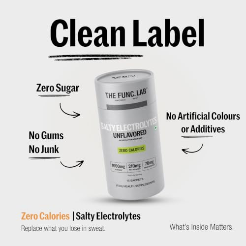 Image of The Func. Lab Daily Electrolytes - Unflavoured | 15 Sachets | Instant Hydration Powder with Sodium, Potassium, Magnesium | Sugar-Free, No Preservatives | Instant Energy, Performance & Recovery Drink