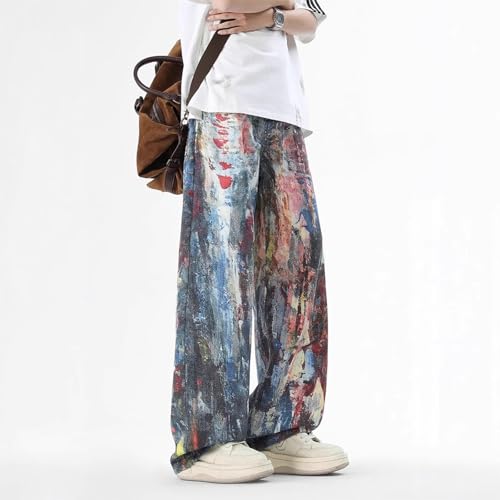 Baggy Jeans Men Tie Dye Graffiti Jeans Wide Leg Denim Pants Street Loose Fit Streetwear for Skater Denim Pants3