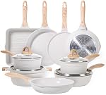 JEETEE Pots and Pans Set Nonstick Kitchen Cookware Sets Induction Granite Cooking Pot Set w/Frying Pan, Saucepan, Sauté Pan, Egg Pan, Cooking Pots, PFOA Free (Beige 23 Pcs)