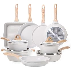 JEETEE 23pcs Pots and Pans Set Non Stick, White Cookware Sets for Kitchen, w/Frying Pans, Saucepans, Sauté & Griddle & Crepe Pan, Induction Cooking Pots (PFOA/PFAS Free)
