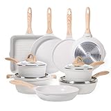 Professional-Grade Performance: Engineered with reinforced aluminum core, this beige chef-crafted pots and pans set delivers restaurant-quality results. Withstands 464°F all stovetops including induction, ceramic, gas & electric stove Health-Consciou...