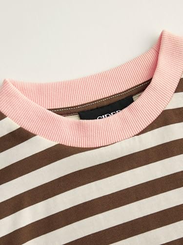 CIDER Women Summer Crew Neck T-Shirt Oversized Cotton-Blend Stripe Short Sleeve Tee2