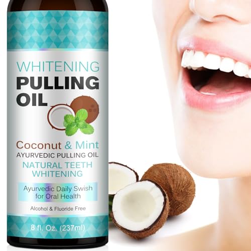 Coconut Oil Pulling for Fresh Breath and Oral Hygiene - Ayurvedic Expert Formulated | Supports Healthy Gums | Natural - Includes Tongue Scraper and Measuring Cup - 8 oz