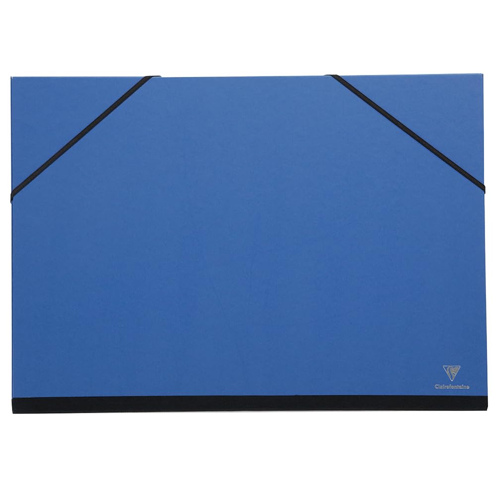 Clairefontaine - Ref 144402C - Art Folder with Elastic Straps Closure - Night Blue Colour - Customisable Vellum Card Surface, Suitable for 50 x 65cm Sized Documents