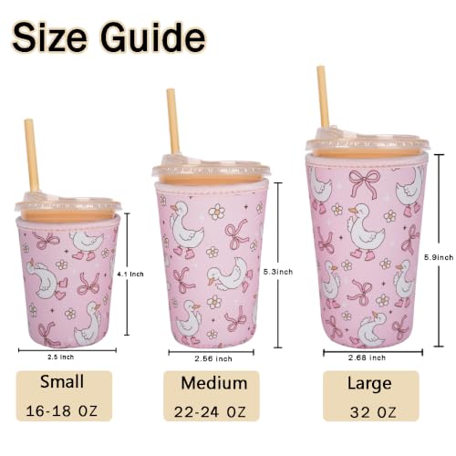 Image of Reusable Insulated Sleeve for Iced Coffee Cup, 3-Pack Coffee Neoprene Drink Sleeve for Cold & Hot Drinks, Beverage Holder for Iced Coffee (Goose Bows)