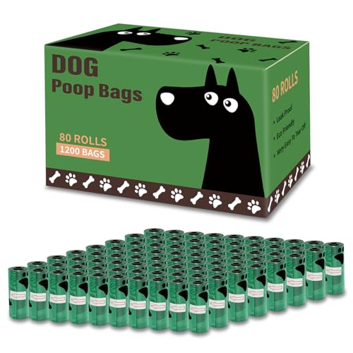 Image of Dog Poop Bags, 1200 Count Heavy Duty Waste Bags for Dog, Doggy Poop Bags for Outdoor Walk | Leak-proof | Sturdy | Easy Open | Scented (Deep Green, 1200 Count (80 Roll))