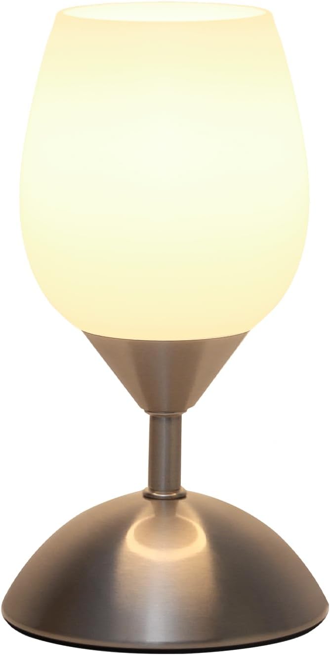 Boncoo Small Touch Lamp for Bedroom Nightstand, 3-Way Dimmable Bedside Lamps Opal Glass Desk Lamp Silver Base, Tiny Table Lamp for Small Spaces Ambient Lighting for Living Room, E12 Bulb Included