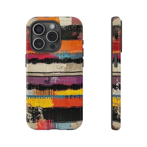 Coque iPhone 15 Pro motif tissé abstrait multicolore brillante et résistante