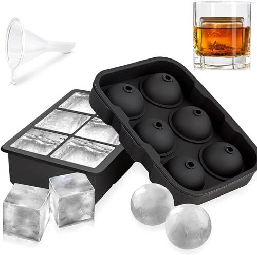 Silicone Ice Cube Trays,Sphere Ice Ball Maker with Lids & Large Square Ice Cube Molds for Cocktail, Freezer,Juice,Chocolate - Black, 100029-95UKA01