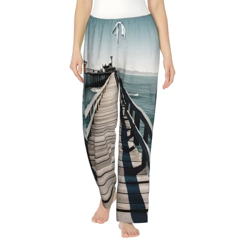 Pantalon de pyjama femme imprimé bord de mer, le cadeau doux d'hiver