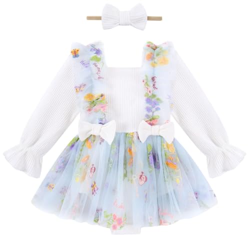 grehava White Newborn Dresses Baby Girl Outfit Infant Romper Floral Embroidery Fairy Outfits 3m