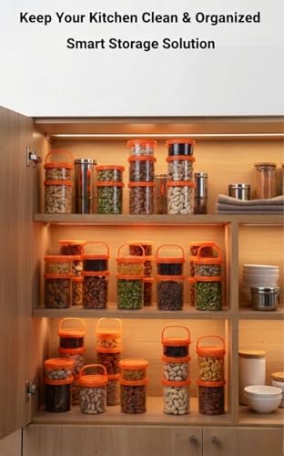 Image of MG Trader's 4 Layer Twist Lock Storage Jar | Stackable BPA-Free & Snack Container | Non-Spill Portable Travel Food Storage for Protein Powder, Dry Fruits & Nuts | 1 PCS | Orange | (OSJ04)
