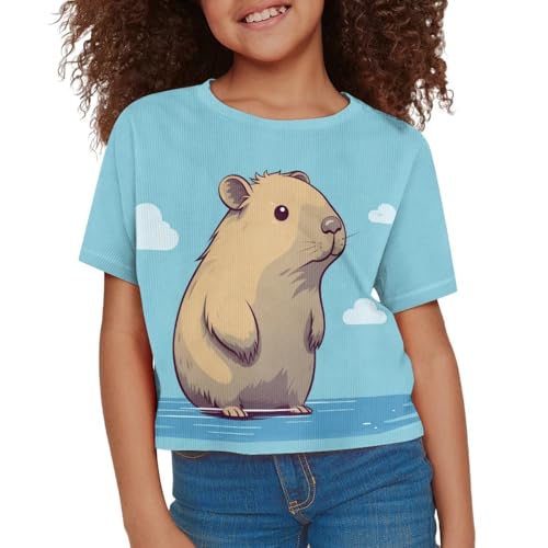 Image of Girl Crop Top Shirts for Summer Cute T Shirts Short Sleeve Tees for Kids 5-16