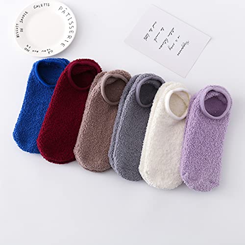 Beauttable 6 Womens Fluffy Fuzzy Grip Slipper Warm Soft Anti-Skid Cozy Socks (Purple/Khaki/Beige/Blue/Burgundy/Grey 6-Pairs) #TOP1