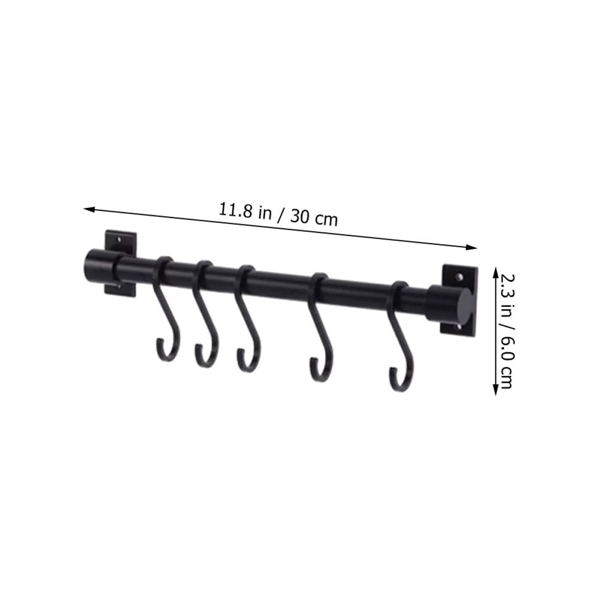 SHINEOFI Soporte de Pared para Utensilios de Cocina 30 CM Negro 5 Ganchos Desmontables en S Estante Colgante Multifuncional para Ollas Sartenes y Toallas Organizador Práctico para
