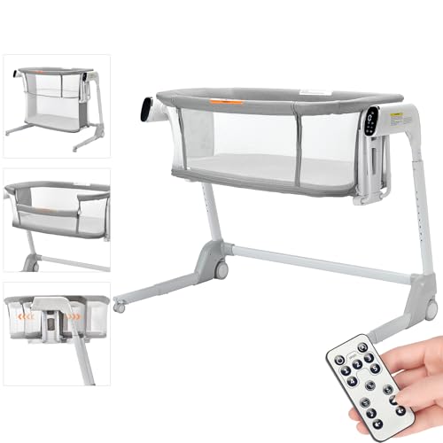 Image of BOSEDSANG Smart Baby Bassinet with Mattress, Sleep Bedside Bassinet, Electric Rocking Feature, Baby Crib 5 Speeds, 17 Soothing Sounds, 7 Adjustable Heights