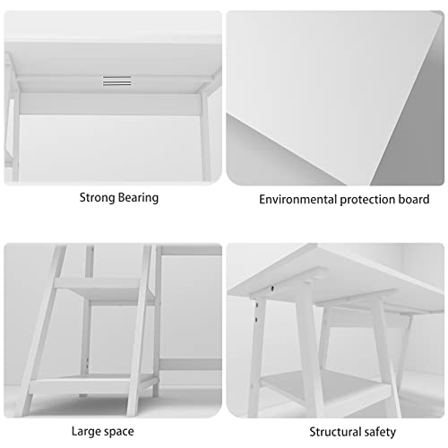 Natwind 47" White Desk Home Office Computer Working Kid Student Study Table With 2-Tier Storage Bookshelves Modern Simple Study Laptop Writing Elegant Style Desk Workstation For Office Home （White） #TOP4