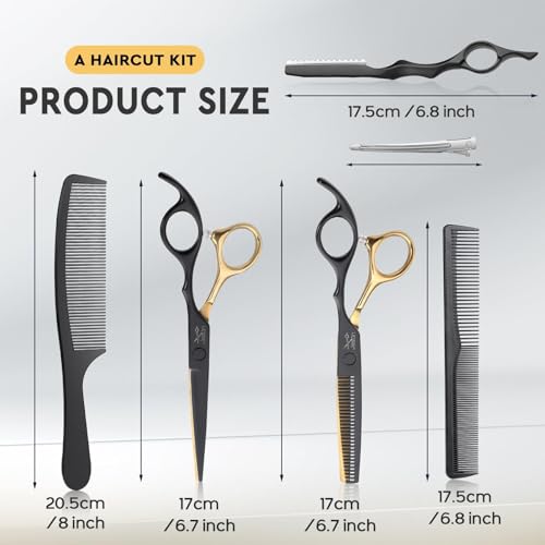 JASON Friseurscheren Profi - Haarschneideschere&Effilierschere 6.5' Haarschere Friseurschere für Friseur/Anfänger, Schwarzes Gold