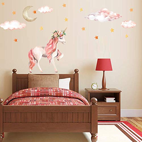 DIH DELIGHTS IN HOUSE Unicorn Wall Decals,Unicorn Wall Sticker Decor with Moon & Star Birthday for Boys Girls Kids Bedroom Decor Nursery Room Home Decor (A-Unicorn & Moon & Star)