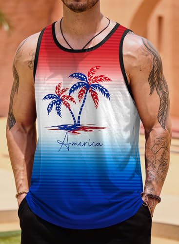 Image of VOGSTART Mens Hawaiian Beach Tank Tops Summer Vacation Muscle Top Graphic Sleeveless Shirts (S-3XL)