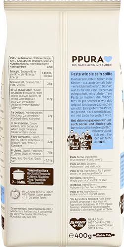PPURA glutenfreie Bio Pasta Fusilli aus Vollkornreis 400g – Natürliche italienische Bio Nudeln aus Vollkornreis – Glutenfrei, ohne Zucker & Zusatzstoffe, traditionell hergestellt
