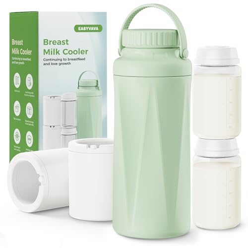 EASYVAVA 22oz Portable Breast Milk Cooler Bottle-Milk Cooler for Outdoor Travel, Keeps Fresh Cooling for 24+ Hours,Breastfeeding Essentials with 2pcs Bottle for Breastmilk Storage (Mint-Green)