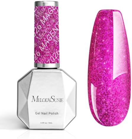 MelodySusie Hot Pink Glitter Gel Nail Polish,0.5fl oz Purple Shiny Soak Off UV LED Hot Pink Sparkle Glitter Gel Polish Gift for Women Nail Art Manicure Salon DIY Nail Design Decoration at Home-z026