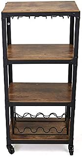 Mind Reader Mobile Kitchen Cart with Wine Rack and Stemware Storage, Black