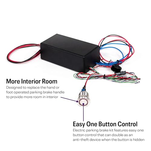 Speedway Motors Electric Emergency Parking Brake Kit with Cables and Brackets, Universal Push Button Electronic E-Brake Actuator for Disc or Drum Brake Systems
