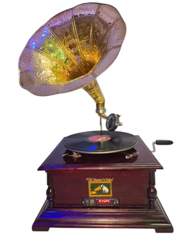 Image of Gramophone with Bluetooth, FM, USB, Memory Card, 78 RPM Record Player - Multi-Functional Retro Music Player & Elegant Home /Office Decor by TAHA Art