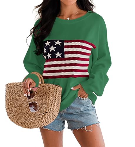 Image of Dressmine Womens American Flag Knit Sweater Crew Neck Long Sleeve Pullover