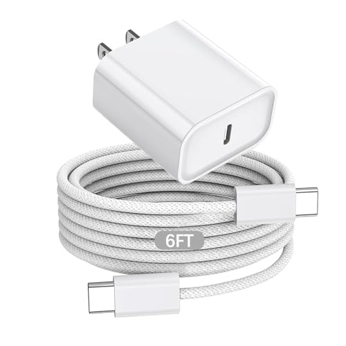 Image of 20W USB C Fast Wall Charger for Airpods Pro 3rd /2nd,AirPods 4 /Max 2 (2026),iPhone 17 /Air /iPhone 17 Pro Max /iPhone 17 Pro /17e /i-Phone 16 Plus /16e /15,iPad Pro /Air /Mini 6FT USB C to C Charging Cord Cable