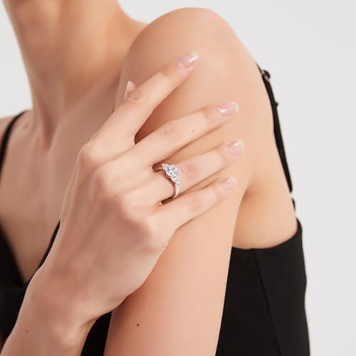 THELANDA 2CT Genuine Moissanite or Simulated Diamond Sterling Silver Three Stone Style Cluster Promise Engagement Ring For Women4