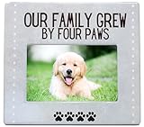 BANBERRY DESIGNS Dog Picture Frame - Our Family Grew by Four Paws Photo Frame - New Puppy or Kitty - Adoption Rescue Animals - Paw Print Design Dog or Cat - 4 X 6 Photo Opening