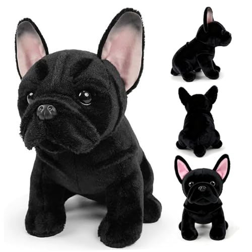 Faticenic Animale farcito Bulldog francese, peluche morbido e carino Bulldog da 8, 7 pollici, animale farcito realistico cane nero per ragazzi e ragazze, cane nero, peluche