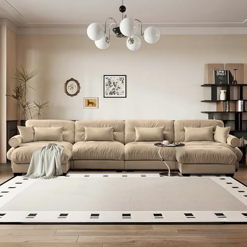 Image of SoarFlash 166 inch Sectional Sofa Couch, U Shaped Modern Modular Sofa with Solid Wood Legs, Couches Sofas for Living Room Apartment, Comfortable Couches, Brown