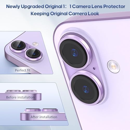 Image of for iPhone 17 Camera Lens Protector Original Individual Lens Screen Protector | 9H Hardness, Scratch-Resistant, Case Friendly (Purple)